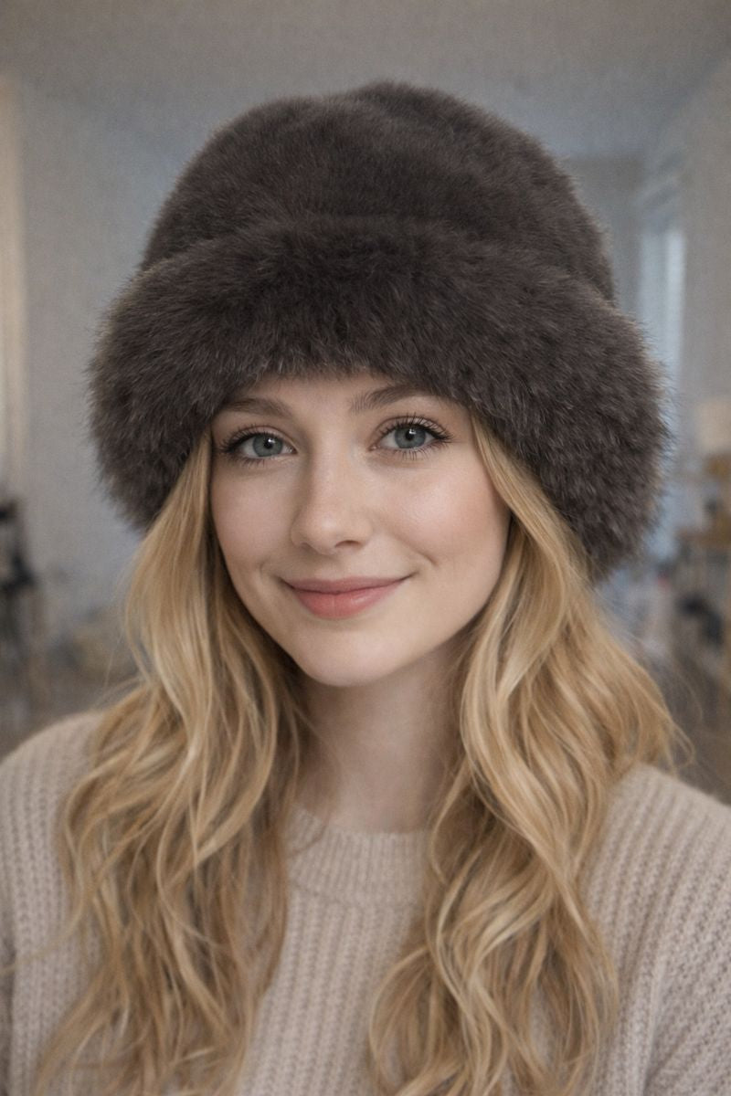 Nordic Ridge Dark Gray Fur Hat - Ultra Warm Plush Lining For All Day Winter Comfort