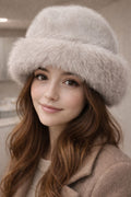 NordicNest Light Gray Faux Fur Hat Ultra Cozy Warmth With Premium Plush Lining For All Day Comfort