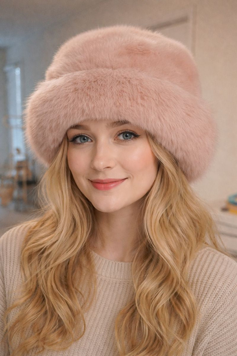 Aurora Light Pink Fur Hat - Ultra Soft Faux Fur for Cozy Winter Warmth and Style