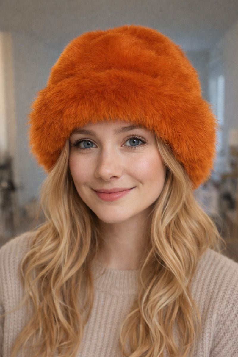 ArcticLuxe Orange Fur Hat - Plush Winter Warmth With Premium Faux Fur For Cozy Windproof Comfort